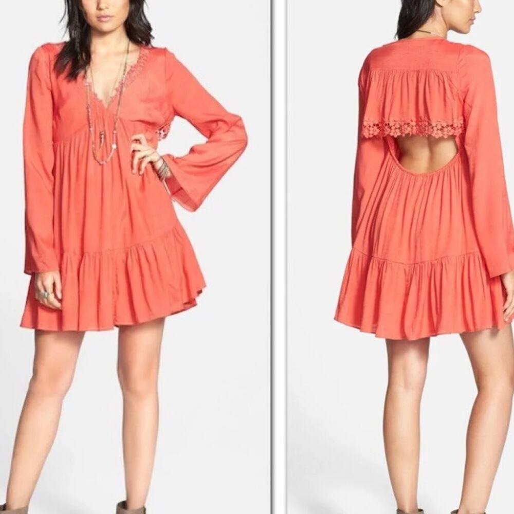 Free People gentle dreamer pink boho dress small lace bell sleeve